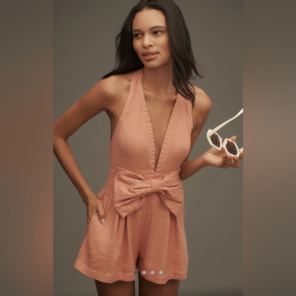 NWT Maeve Linen Halter Bow Romper (Anthropologie) - Picture 3 of 4